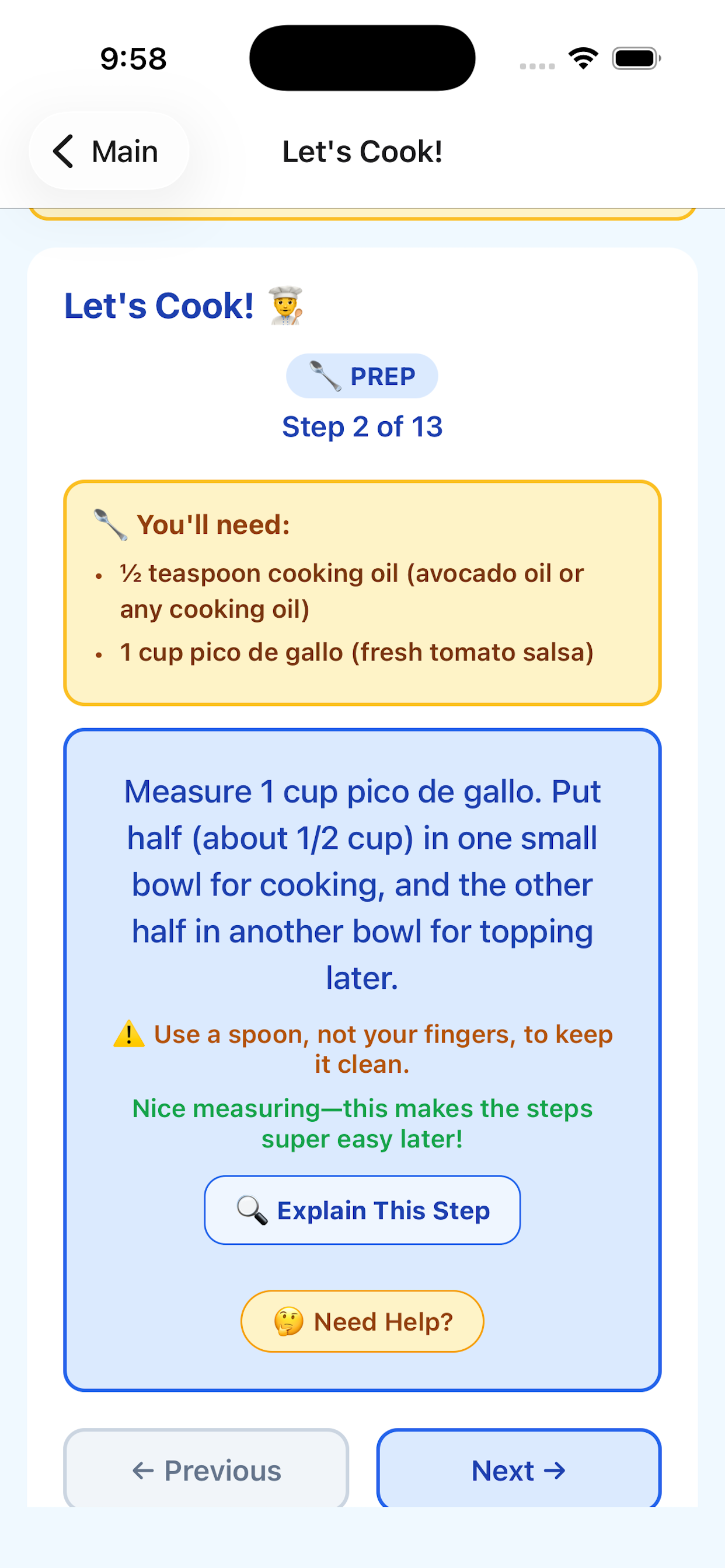 Step-by-Step Cooking Mode